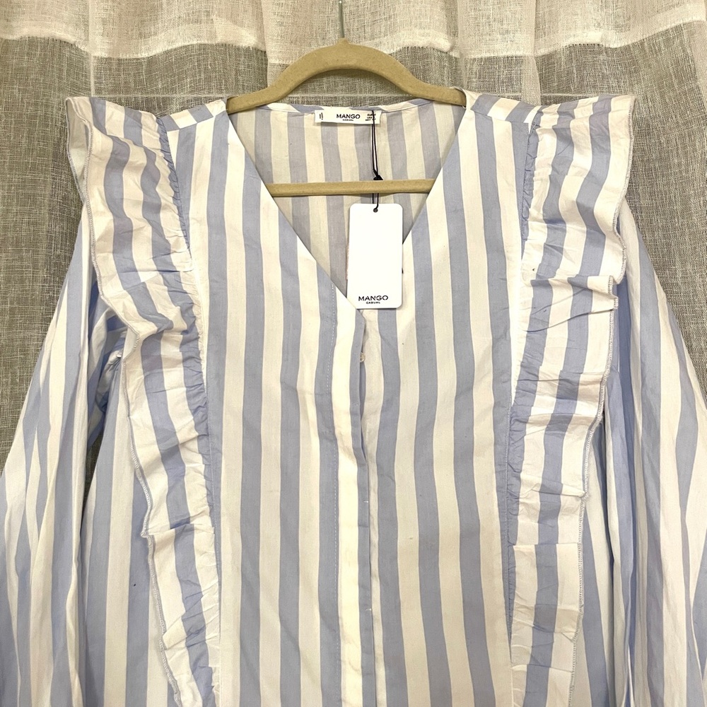 Mango Blue & White Striped Ruffled Top - Picture 2 of 3